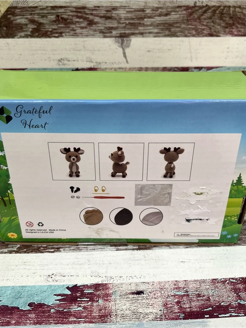 Grateful Heart NIB Reindeer Crochet Kit Hobby Craft Kit 3.3” X 5.5” Brown/White